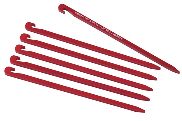 Red MSR needle tent stakes